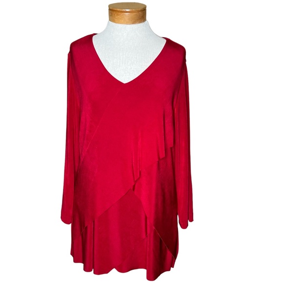 Chico’s Travelers V-Neck Red Layered Front Slinky Jersey Tunic Top Size 2 = L/12 - Picture 10 of 11
